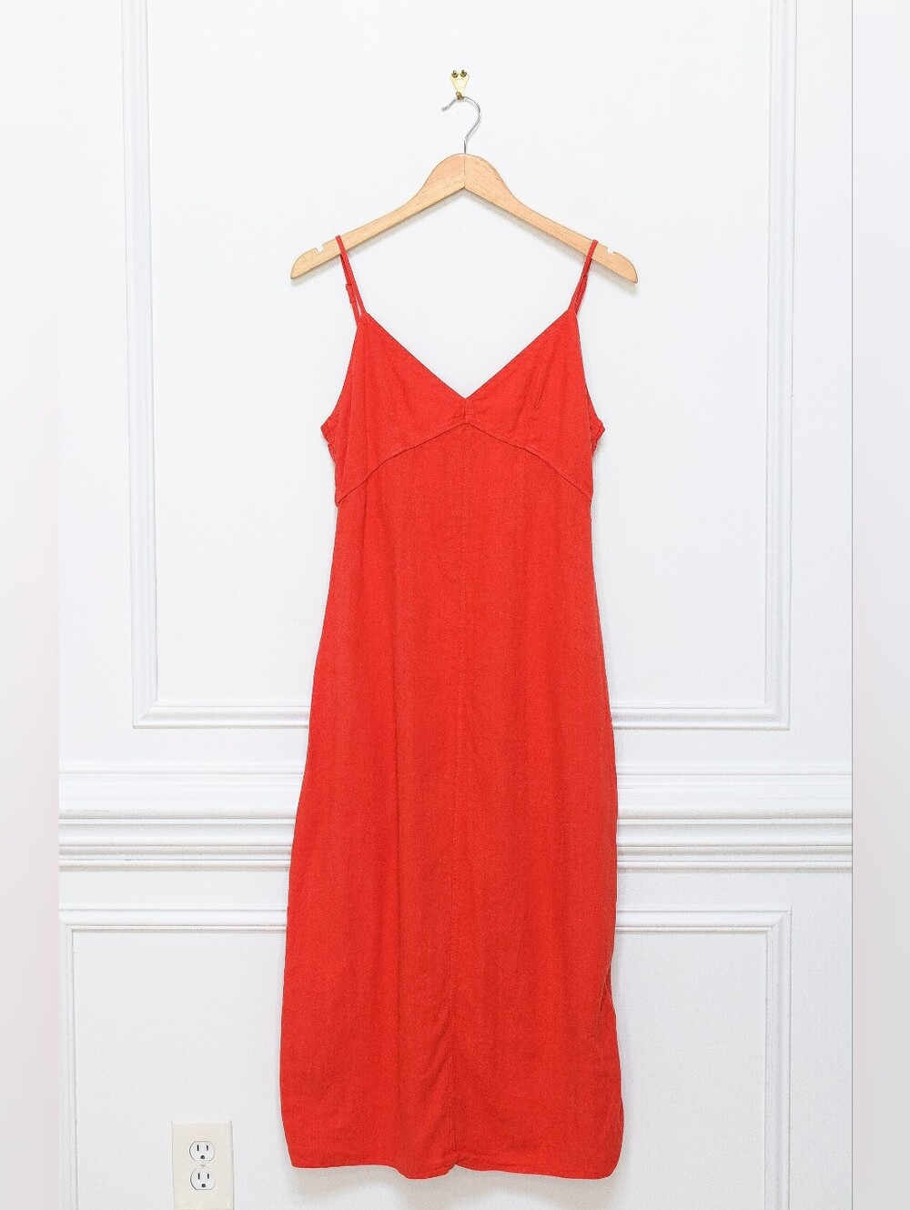 Zara Linen Blend Camisole Midi Slip Dress Orange Red Buttons Sz M Fall Capsule - Picture 3 of 11